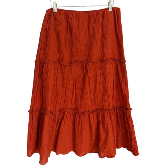 Vintage David Paul Low Rise Tiered Midi Skirt Orange Medium Boho Cottagecore - Picture 2 of 3